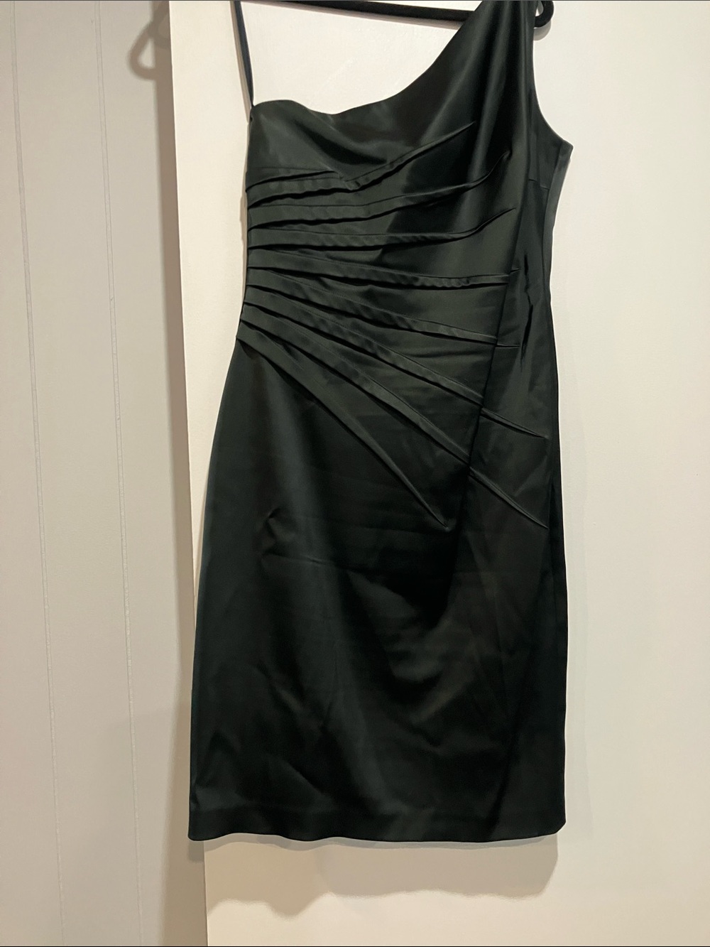 David Meister Black One-Shoulder Pleated Cocktail Dress